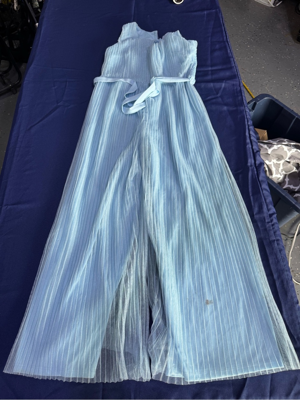 Kensie Girl Light Blue Strapless Pleated Jumpsuit with Waist Tie
